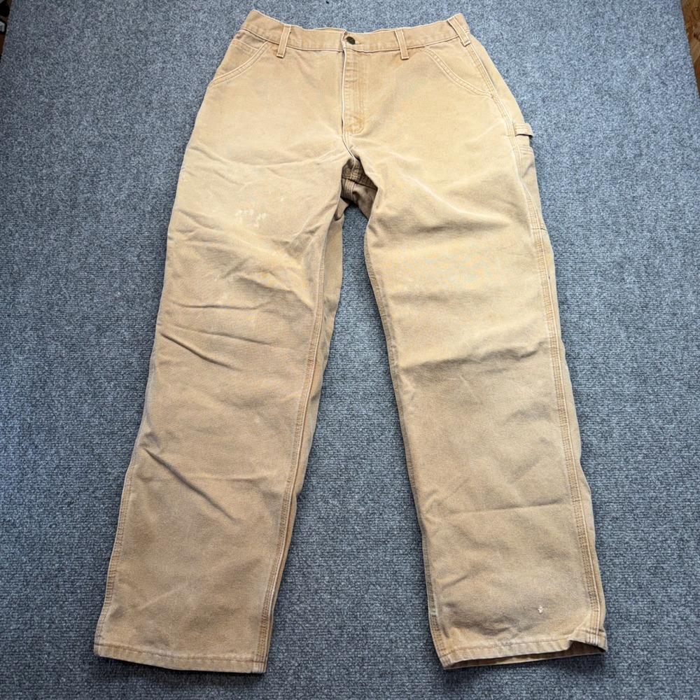 VTG Carhartt B11 BRN Mens Brown Canvas Carpenter Work Pants Made in USA 34x32